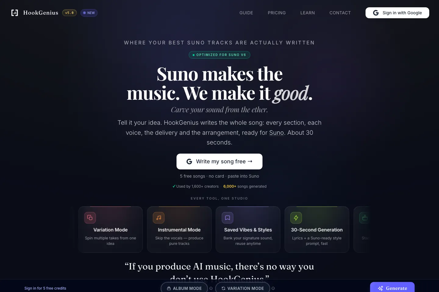The HookGenius website